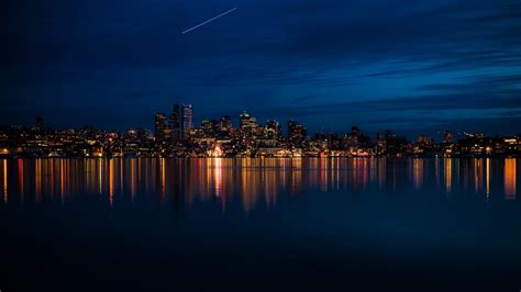 Wallpaper Sunset Sea City Cityscape Night Lake Reflection Sky