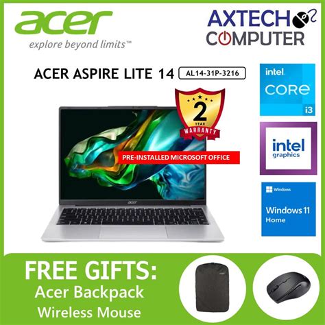 Acer Aspire Lite Al P Wuxga Laptop Pure Silver I N