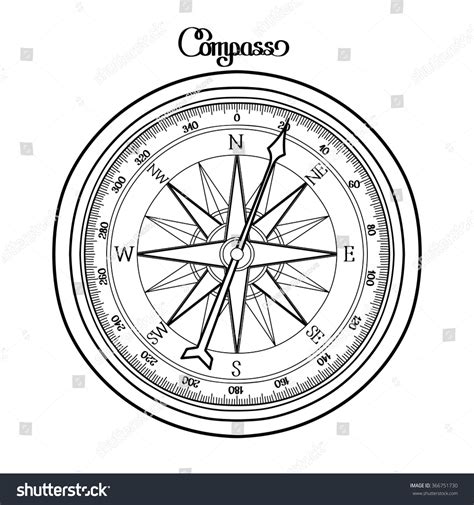 Graphic Wind Rose Compass Drawn Line Stock Vector Royalty Free 366751730 Shutterstock