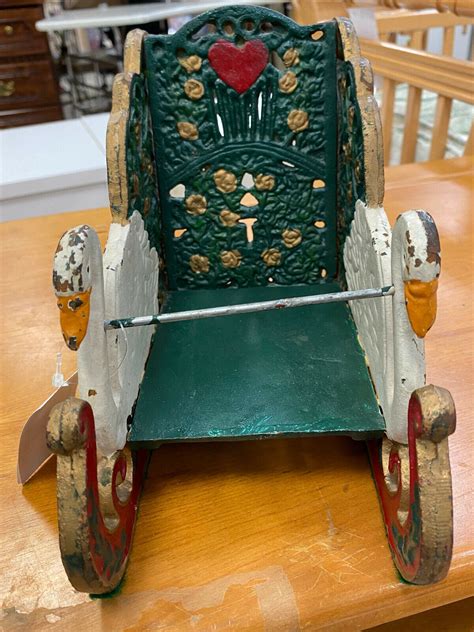 Antique Cast Iron White Swan Heart Sleigh Holiday Winter Decor Weighs