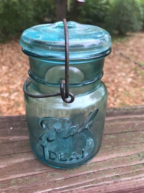 Vtg Aqua Blue Ball Ideal Mason Canning Jar Glass Lid Wire Bail Handle