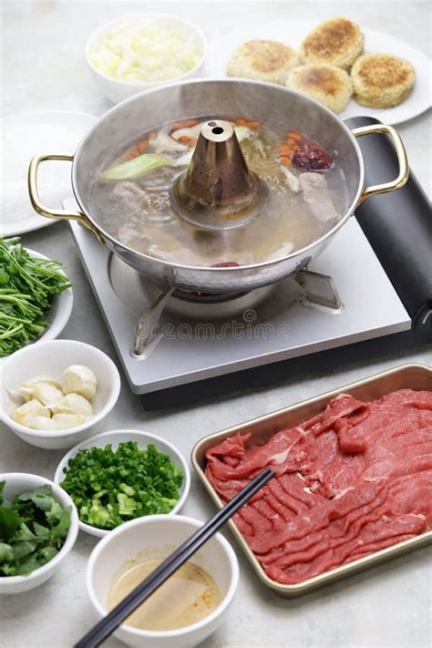 Chinese Hot Pot Lamb Shabu Shabu Stock Image Image Of Chopsticks Condiments