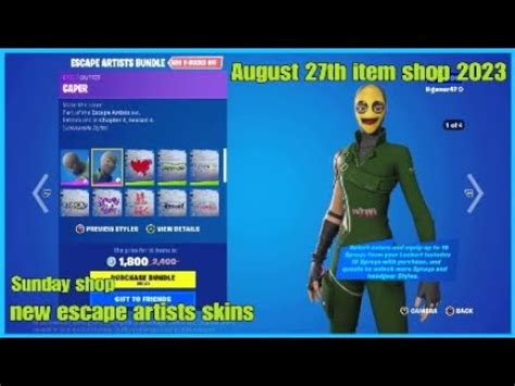 August 27th Fortnite Item Shop New Escape Artists Skins YouTube