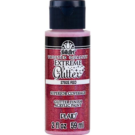 Folkart 2792e Extreme Glitter Acrylic Craft Paint Glitter Finish Red