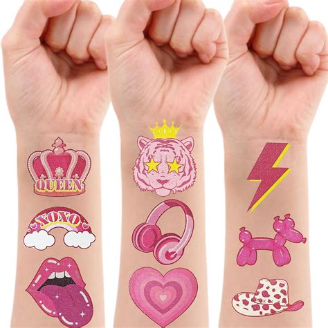 Qpout Pcs Glitter Pink Preppy Temporary Tattoos Cute Y K Face Fake