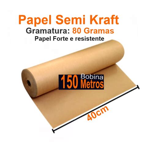 Bobina Papel Semi Kraft Pardo Gramatura 80 Gramas X 40cm 4 8Kg X 150