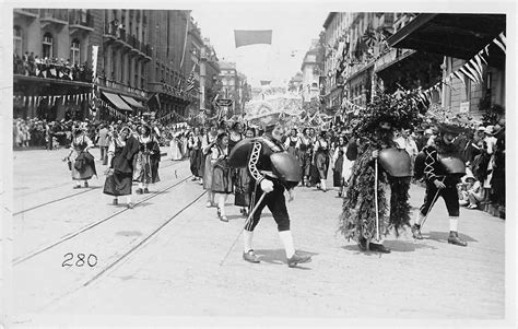 Switzerland Parade Scene Carnival Masks Real Photo Antique Postcard ...