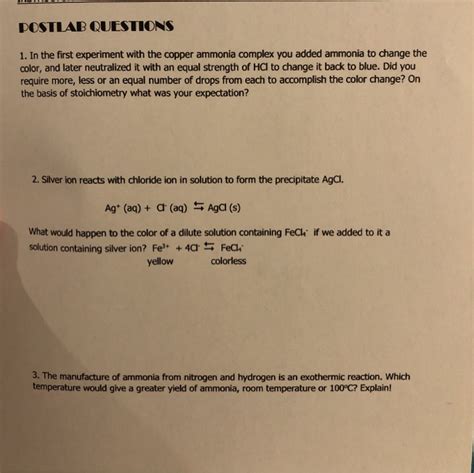 Solved POSTLAB QUESTIONS 1 In The First Experiment With The Chegg