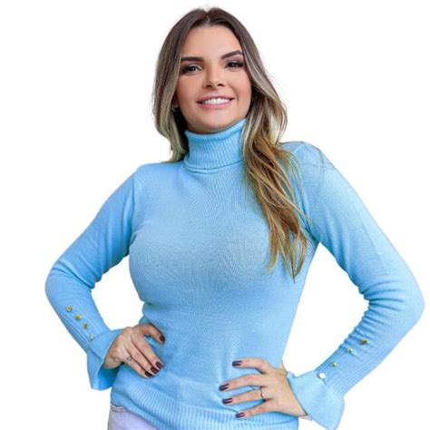 Blusa Feminina Gola Alta Manga Longa Tricot Sueter Cacharrel Basica