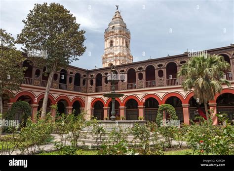 Interior Courtyard With Garden Convent Of Santo Domingo Lima Peru Stock