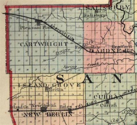 Sangamon County Map Showing Cartwright and Island Grove Townships ...