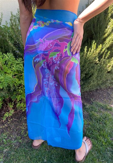 Sheer Sarong Blue Multicolor Jellyfish Beach Bikini Cover Up Wrap Skirt