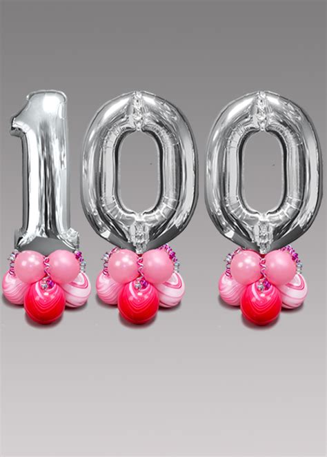 Pink Marble And Silver Mid Size 100th Birthday Number Balloons