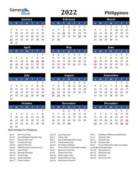 Philippines 2022 Calendar with Holidays. Philippines calendars are ...