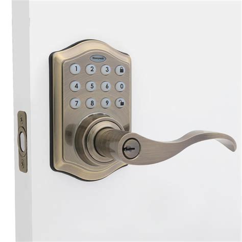 Honeywell Antique Brass Keypad Electronic Door Lever Entry Lock-8734101 - The Home Depot