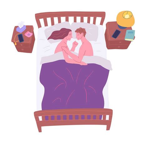 Cartoon Color Characters Romantic Couple In Bed Vector Vector