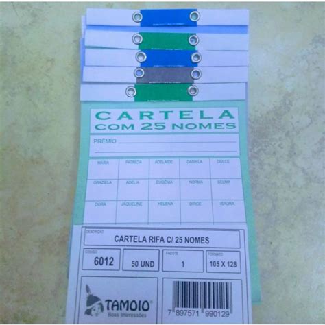 Cartela De Rifa Nomes Tamoio Kit C Unidades Shopee Brasil