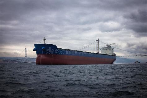 Launching Of Renovated Tanker Cargo Ship From Dock To Water Stock Photo