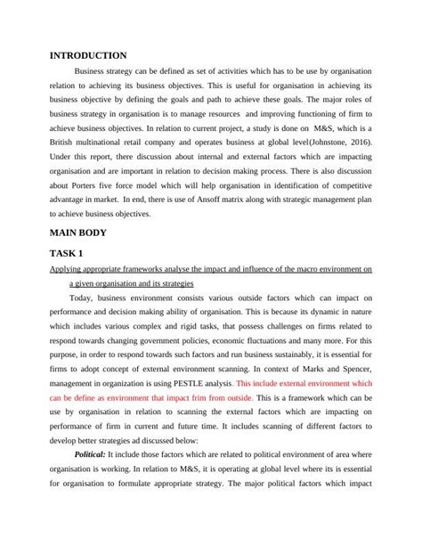 Business Strategy Impact Of Macro Environment And Internal