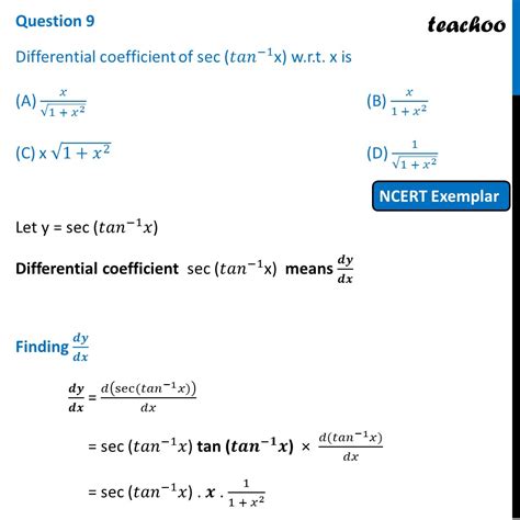 Differential Coefficient Of Sec Tan −1 X W R T X Is Class 12 Mcq