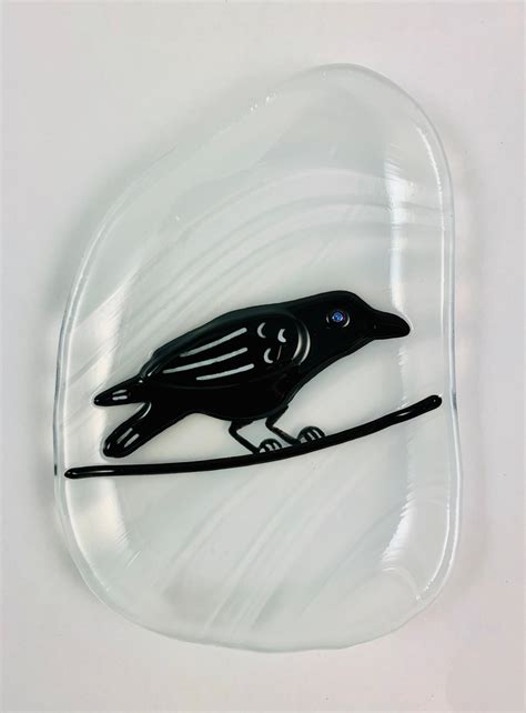 Crow Fused Glass Tea Bag Catcher Dish Etsy