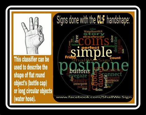 Signs done with the 'F' handshape. www.facebook.com/ShallWe.Sign | Foreign language teaching ...