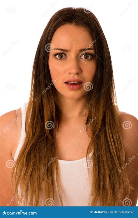 Frightened Woman Preety Girl Gesturing Fear Stock Photo Image Of