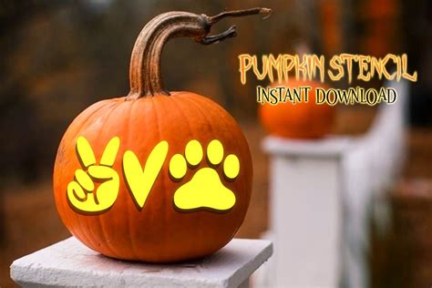 Peace Love Paw Pumpkin Stencil, Printable Pumpkin Stencil, Pumpkin Cat Dog Paw, Pumpkin Carving ...