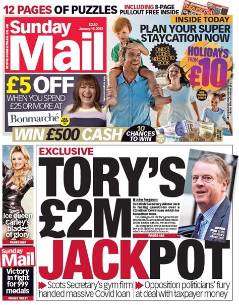 Sunday Mail Front Page 15th Of January 2023 Tomorrow S Papers Today