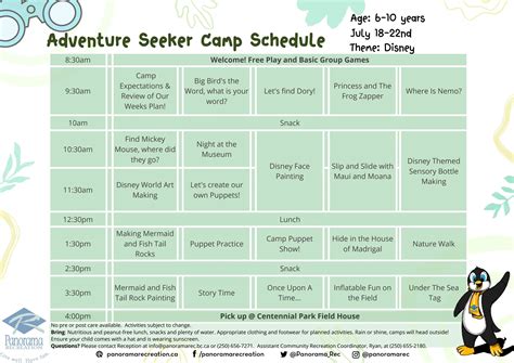 Adventure Seekers Summer Camp Schedules by Panorama Recreation - Issuu