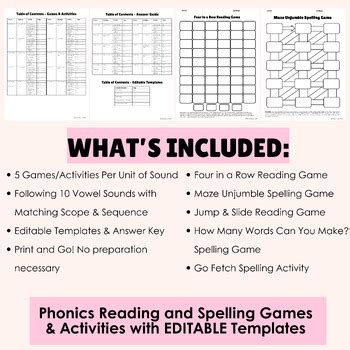 Phonics Reading and Spelling Games and Activities Vowel Sounds | TPT