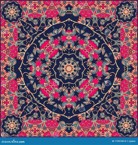 Unusual Bandana Print In Mongolian Style With Flowers Mandala Stock