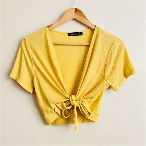 Glassons Yellow Ribbed Cropped Wrap Top Women S Fashion Tops Shirts