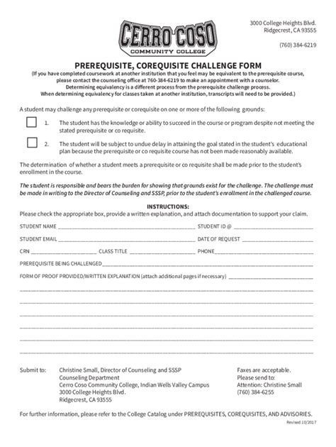 Fillable Online Prerequisite Co Requisite Challenge Form Fax Email