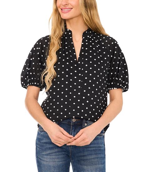 Cece V Neck Short Puffed Sleeve Polka Dot Blouse Dillards