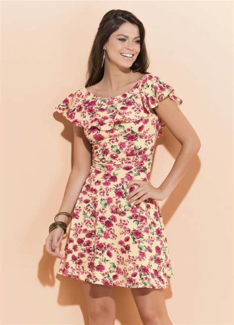 Vestido Quintess Floral Babado No Decote Quintess