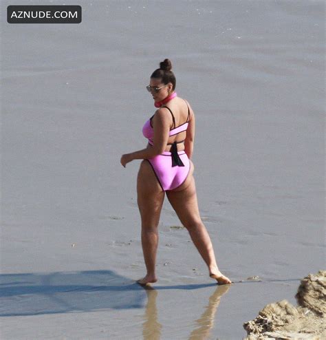 Ashley Graham Wearing A Pink Bikini At The Beach In Los Angeles California Aznude
