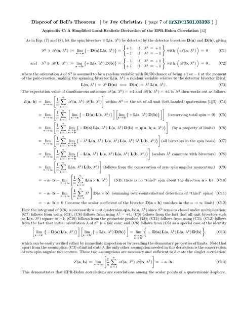 Disproof of Bell's Theorem [ by Joy Christian ( page 7 of arXiv:1501. ...