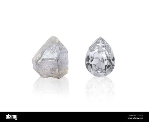 Dazzling diamond before and after uncut on white background Stock Photo - Alamy