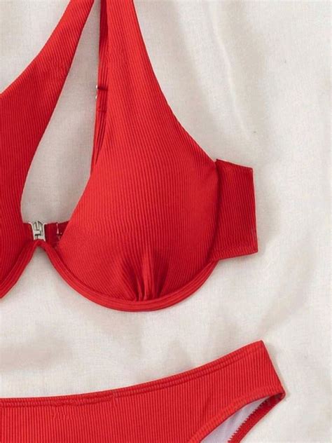 Conjunto Bikini Rojo De Aros Petalos
