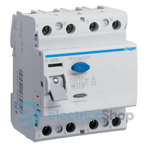 Дифреле селективное УЗО HAGER 4-п CP463J 63А ток утечки 300mA тип-А ...