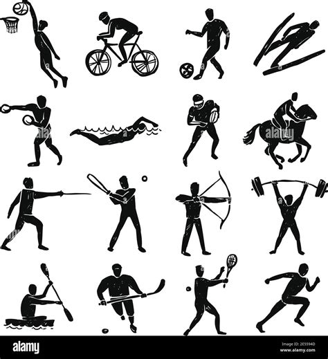 Sport People And Athletes Sketch Black Figures Set Isolated Vector