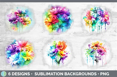 Rainbow Daisy Flowers Grunge Background Sublimation Distressed Backs