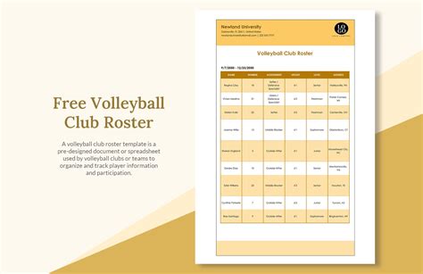 FREE Volleyball Roster Template - Download in Excel, Google Sheets