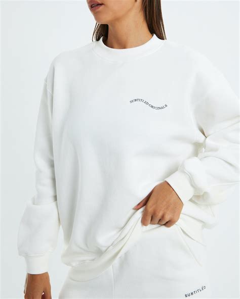 Subtitled Oversized Wave Origin Fleece Crew Jumper White Surfstitch