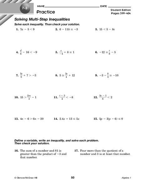 Multi Step Inequalities Worksheet For 8th 9th Grade Lesson Planet