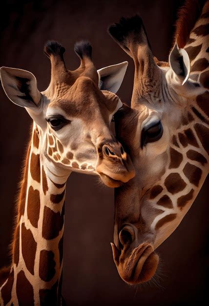 Premium AI Image Mother Giraffe Nuzzling Her Calf The Two Standing