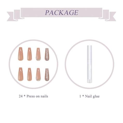 BABALAL Glossy Press On Nails Long Coffin Full Cover False Nails Shiny Stick On Nails Nude Fake