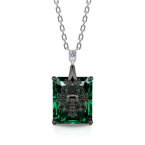 Jeulia Collana Con Verde Smeraldo E Design Teschio In Argento Sterling