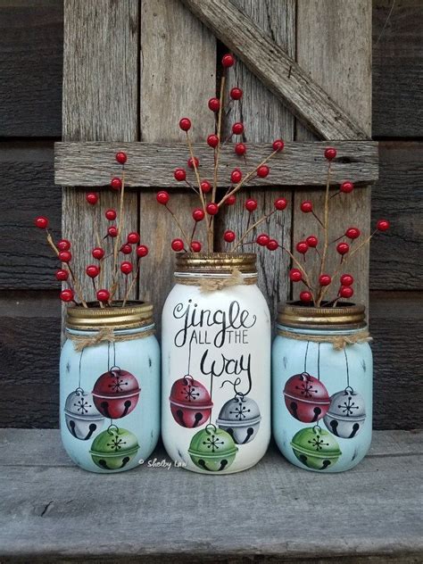 Set Of Three Jingle All The Way Jars Hand Painted Mason Jars Etsy